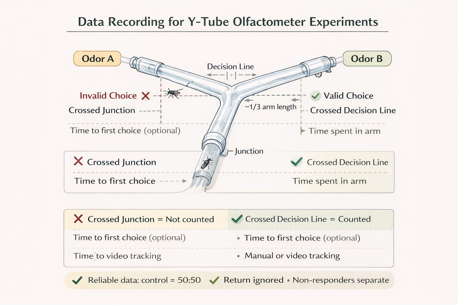 How to record the data for Y-tube olfactometers experiments